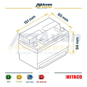 باتری سیلد اسید قابل شارژ 12 ولت 7.2 آمپرساعت هیتاکو - HITACO