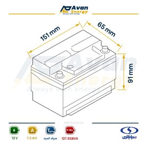 باتری سیلد اسید قابل شارژ 12 ولت 7.5 آمپرساعت صبا باتری – SABA