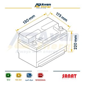 باتری سیلد اسید قابل شارژ 12 ولت 100 آمپرساعت صنعت - SANAT