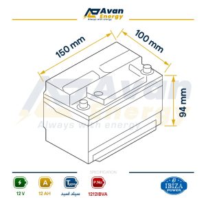 باتری سیلد اسید قابل شارژ 12 ولت 12 آمپرساعت – ایبیزا BIZA POWER