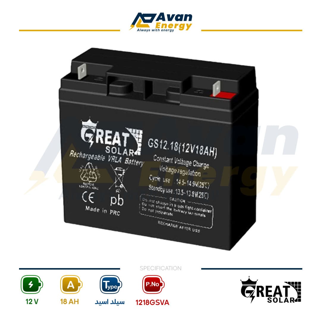 باتری سیلد اسید قابل شارژ 12 ولت 18 آمپرساعت گریت سولار – GREAT SOLAR باتری سیلد اسید قابل شارژ 12 ولت 18 آمپرساعت گریت سولار – GREAT SOLAR