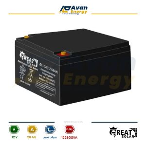 باتری سیلد اسید قابل شارژ 12 ولت 28 آمپرساعت گریت سولار – GREAT SOLAR