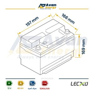 باتری سیلد اسید قابل شارژ 12 ولت 40 آمپرساعت لگزو - LECXO