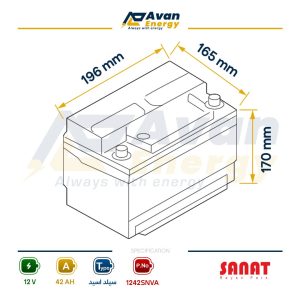 باتری سیلد اسید قابل شارژ 12 ولت 42 آمپرساعت صنعت - SANAT