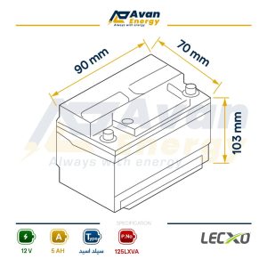 باتری سیلد اسید قابل شارژ 12 ولت 5 آمپرساعت لگزو - LECXO