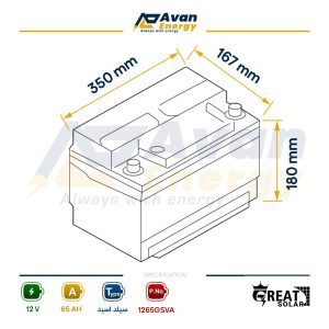 باتری سیلد اسید قابل شارژ 12 ولت 65 آمپرساعت گریت سولار - GREAT SOLAR