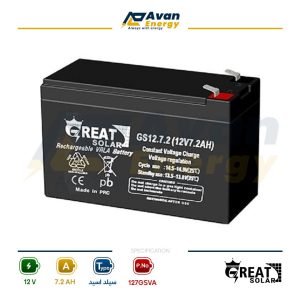 باتری سیلد اسید قابل شارژ 12 ولت 7 آمپرساعت گریت سولار – GREAT SOLAR