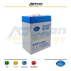 باتری سیلد اسید قابل شارژ 6 ولت 4.5 آمپرساعت – ایبیزا IBIZA POWER