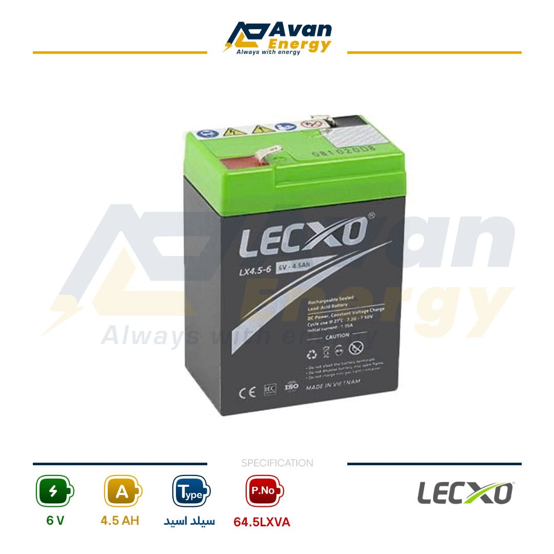 باتری سیلد اسید قابل شارژ 6 ولت 4.5 آمپرساعت لگزو - LECXO باتری سیلد اسید قابل شارژ 6 ولت 4.5 آمپرساعت لگزو - LECXO