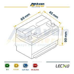 باتری سیلد اسید قابل شارژ 6 ولت 4.5 آمپرساعت لگزو - LECXO